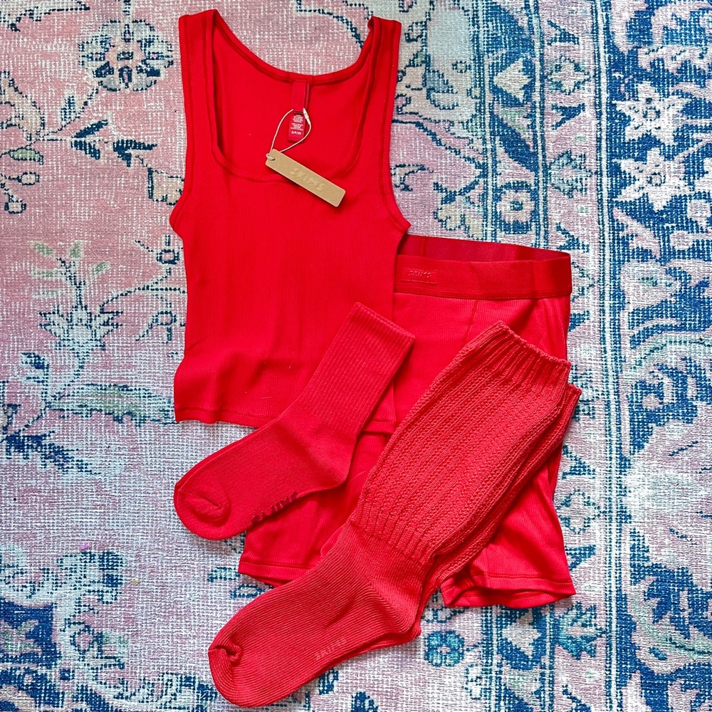 (SOLD) SKIMS Cotton Rib Set in Red in S